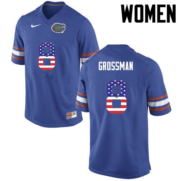 Florida Gators Women #8 Rex Grossman College Football USA Flag Fashion Blue